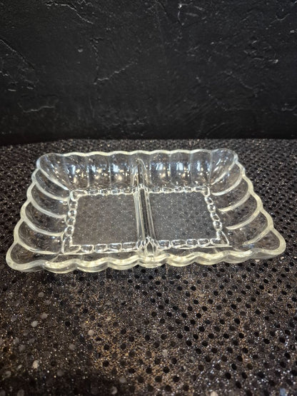 Vintage Rectangular Glass Relish Dish, 7" × 5"