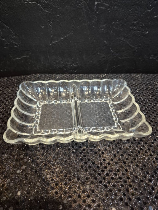 Vintage Rectangular Glass Relish Dish, 7" × 5"