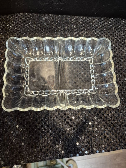 Vintage Rectangular Glass Relish Dish, 7" × 5"