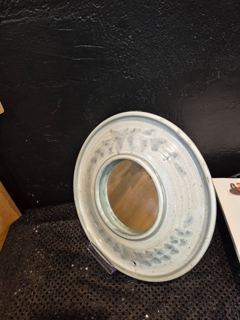 Grey  Pottery Mirror, 10" Frame / 4.5" Mirror