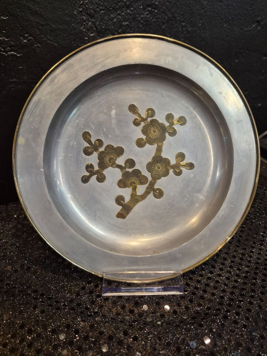 Silver & Brass  Mixed Metal Cherry Blossoms Trinket Dish, 7"