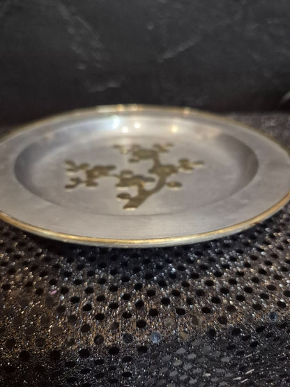 Silver & Brass  Mixed Metal Cherry Blossoms Trinket Dish, 7"