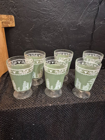 Green  Jeanette Hellenic Wedgewood Style Greek Footed Highball, Set of 6, 3" × 5"