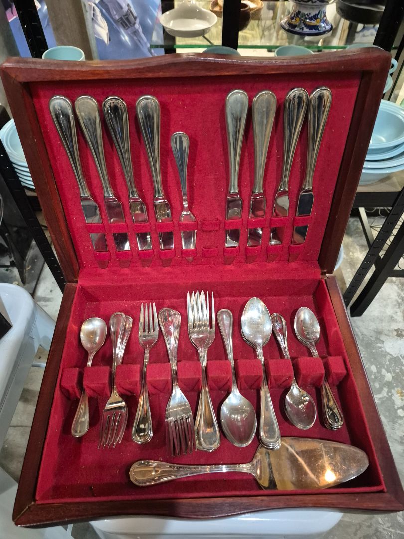 Mid-Century Silver-Plated Silverware Set w/Box