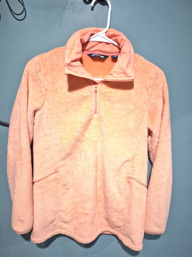Lands End Peach Sherpa Fleece Pullover Half- Zip