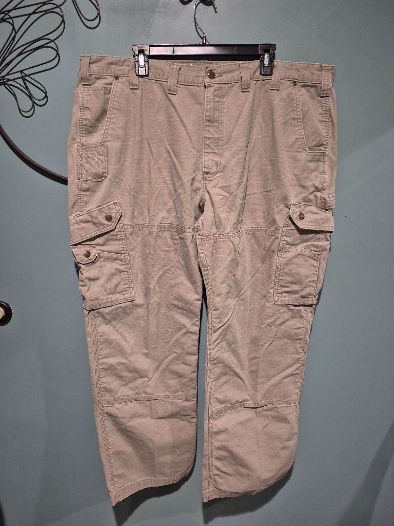 Khaki Carhartt Men's Heavy Duty Cargo Pants, 44" × 32"