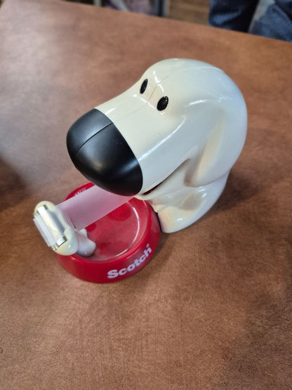 White Vintage "Scotch" Dog w/Red Bowl Tape Dispenser
