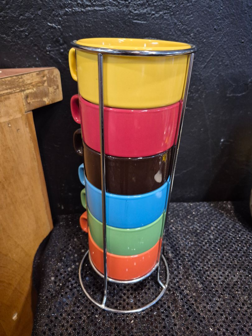 Multicolor  World Market Stackable Mug Set, 3.5" × 3" Cups / 11.5" Tower