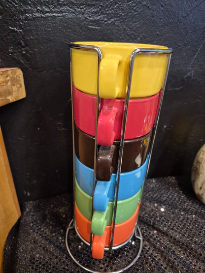 Multicolor  World Market Stackable Mug Set, 3.5" × 3" Cups / 11.5" Tower