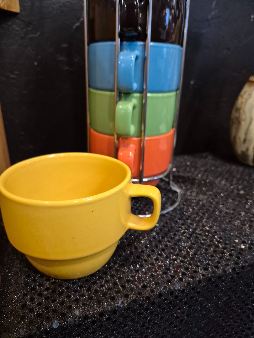 Multicolor  World Market Stackable Mug Set, 3.5" × 3" Cups / 11.5" Tower
