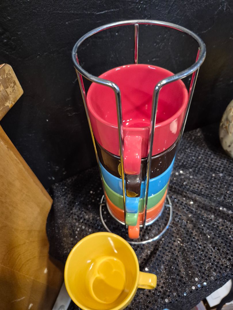 Multicolor  World Market Stackable Mug Set, 3.5" × 3" Cups / 11.5" Tower