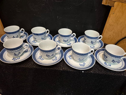 Royal Copenhagen Tranquebar Blue Porcelin Set of 8 Cups and Saucers