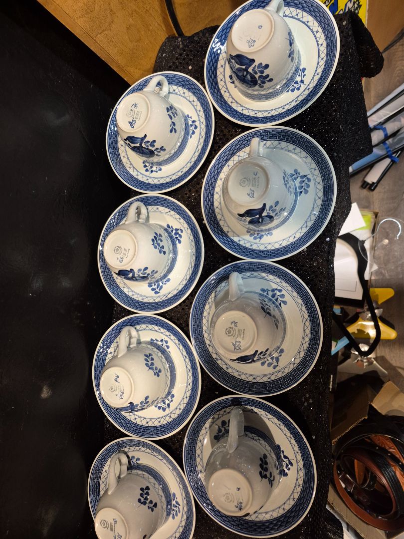 Royal Copenhagen Tranquebar Blue Porcelin Set of 8 Cups and Saucers