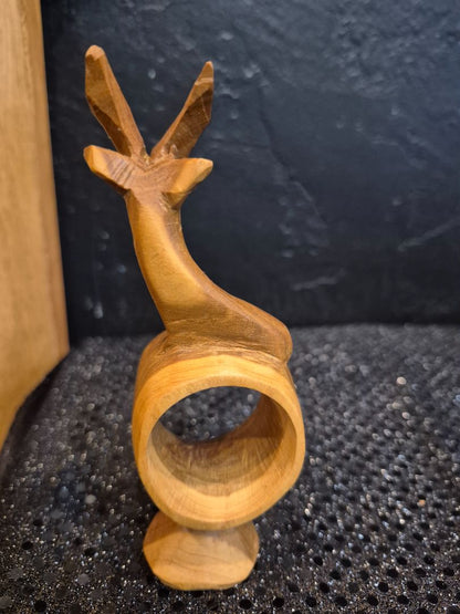 Hand-Carved Wooden Antelope Napkin Ring, 2" × 5" × 1.5"