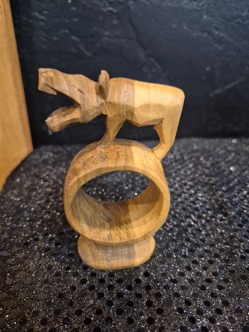 Hand-Carved Wooden Hippopotamus Napkin Ring, 2.5" × 4" × 1.5"