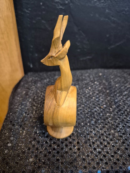Hand-Carved Wooden Antelope Napkin Ring, 2" × 5" × 1.5"