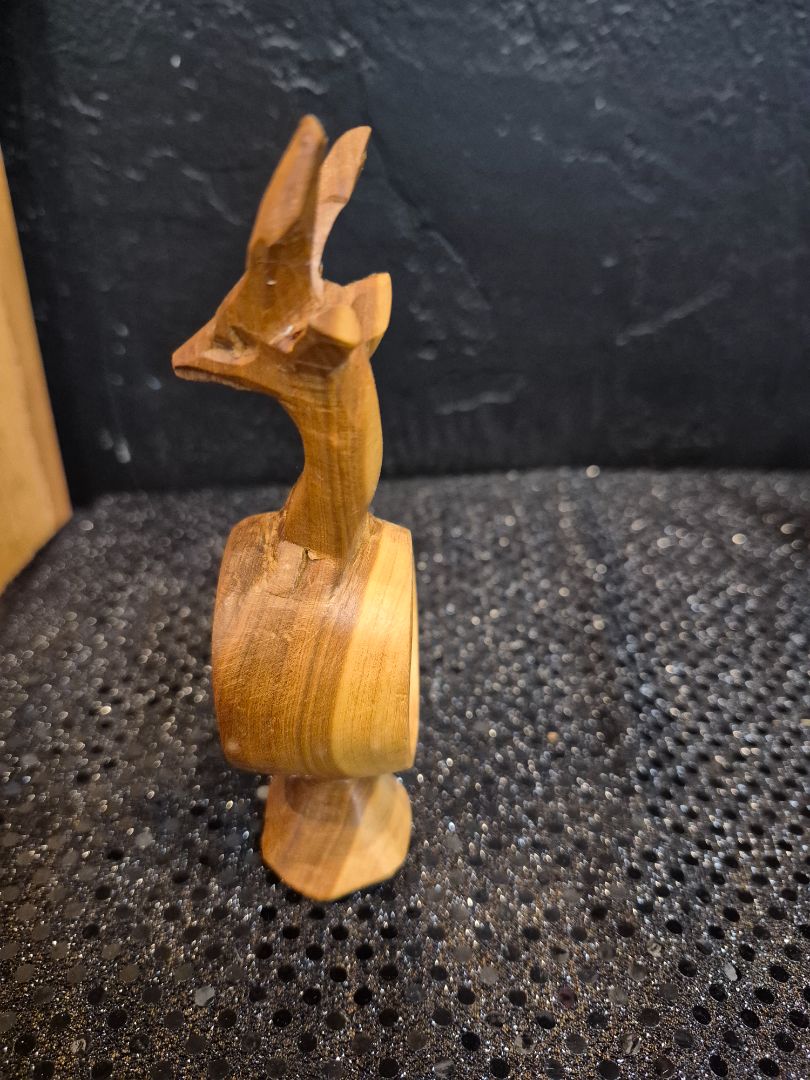 Hand-Carved Wooden Antelope Napkin Ring, 2" × 5" × 1.5"