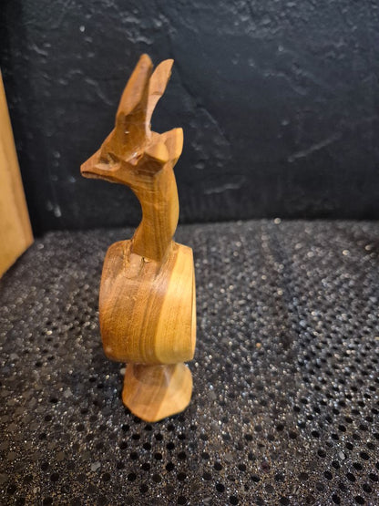 Hand-Carved Wooden Antelope Napkin Ring, 2" × 5" × 1.5"