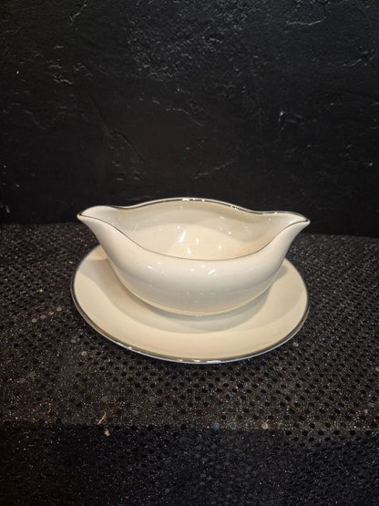 DSC Fine China Set, 8 Place Settings, +Sugar Bowl w/Lid, Creamer, Gravy Boat, and Serving Tray, 44 pieces