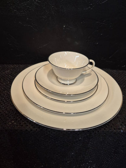 DSC Fine China Set, 8 Place Settings, +Sugar Bowl w/Lid, Creamer, Gravy Boat, and Serving Tray, 44 pieces