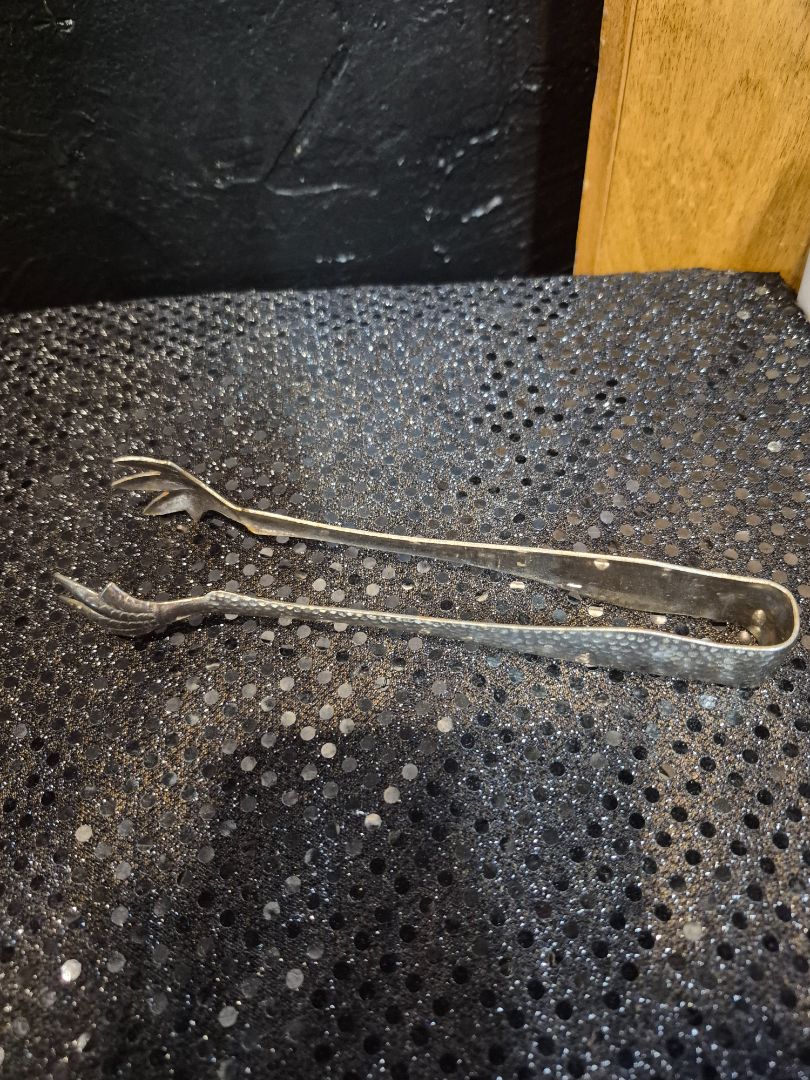 Vintage Hammered Claw Ice Tongs, 7"