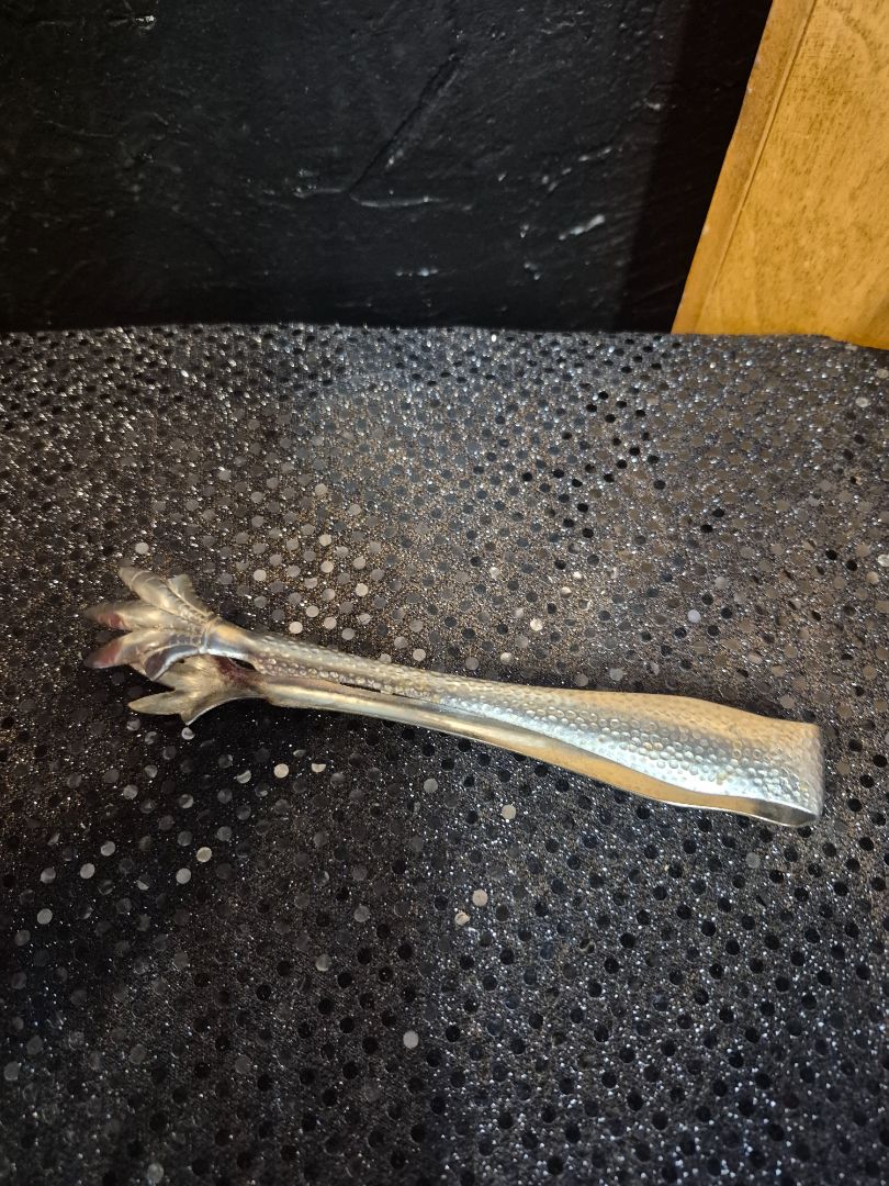 Vintage Hammered Claw Ice Tongs, 7"