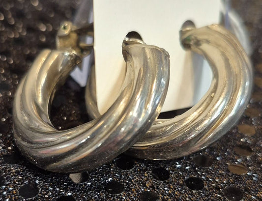Silvertone Vintage Clip-on Hoop Earrings, 1.25"