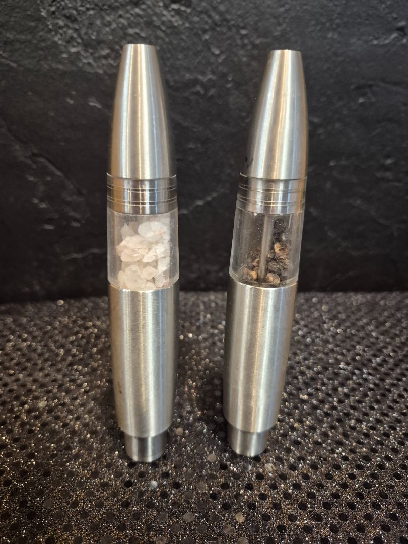 Stainless Steel & Glass  Executive Pen Salt & Pepper Grinder Set, 6"