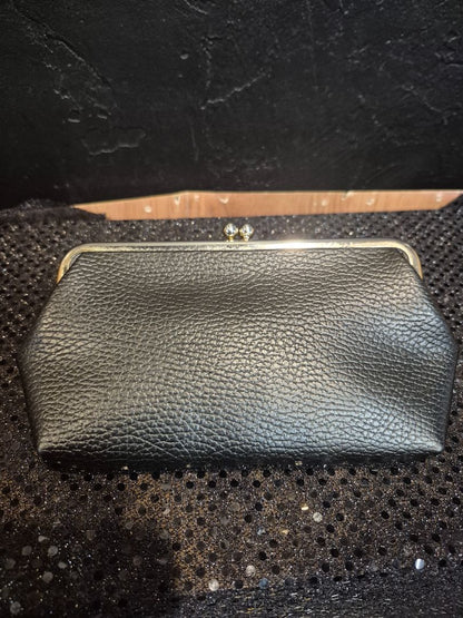 Black  Faux Leather Coin Purse, 7.5" × 4"