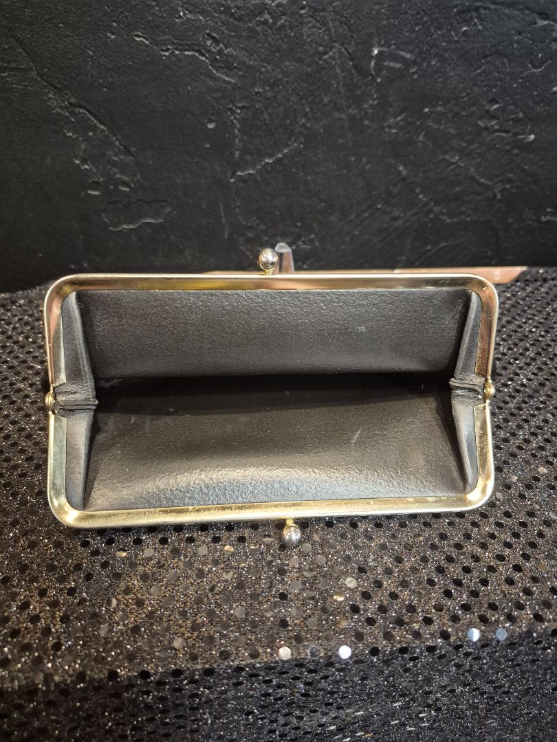 Black  Faux Leather Coin Purse, 7.5" × 4"