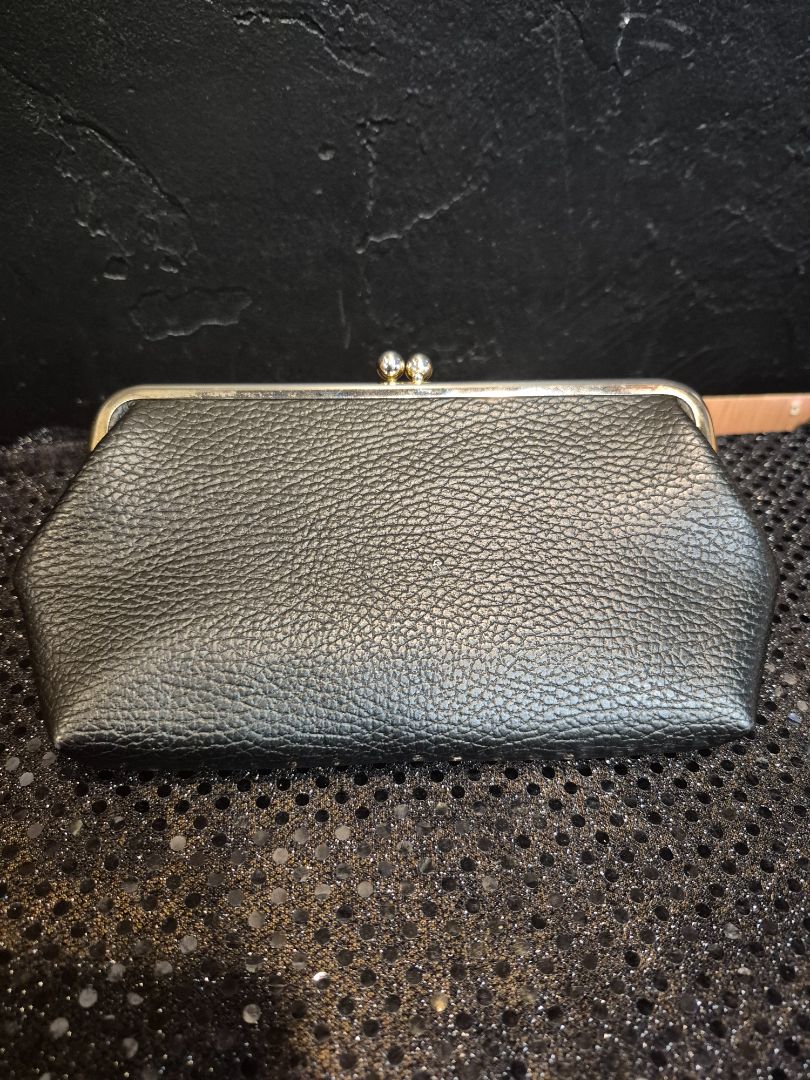 Black  Faux Leather Coin Purse, 7.5" × 4"