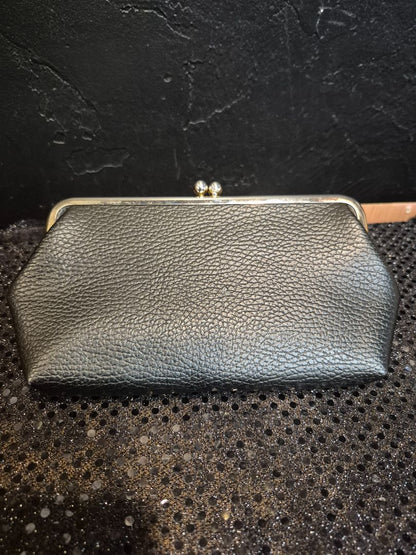 Black  Faux Leather Coin Purse, 7.5" × 4"