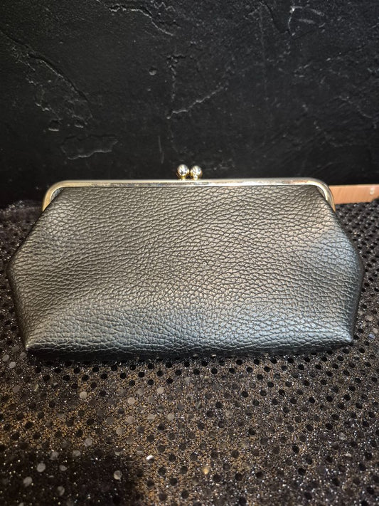 Black  Faux Leather Coin Purse, 7.5" × 4"
