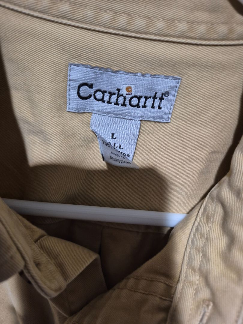 Tan Carhartt Long Sleeve Button Shirt, L Tall