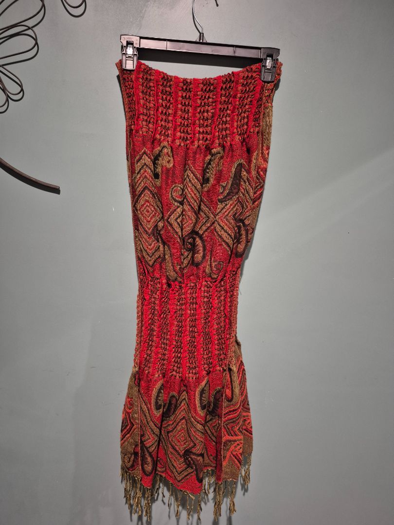 Red w/Brown Patterns  Scarf, 72"