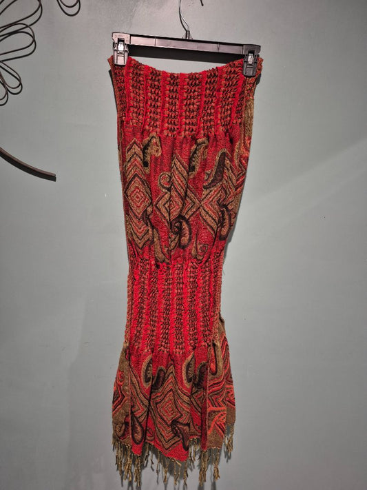 Red w/Brown Patterns  Scarf, 72"