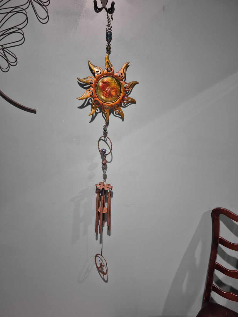Vintage Glass Face Sun w/Metal Wind Chime, 10" × 44"