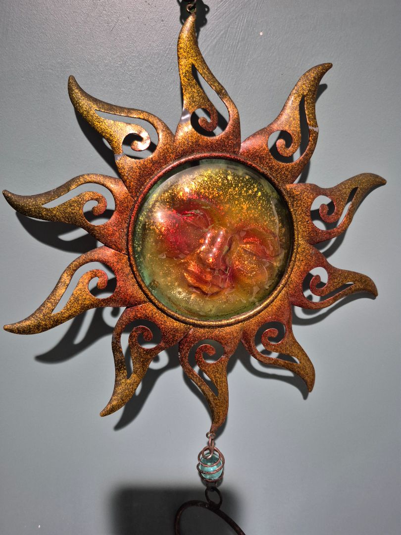 Vintage Glass Face Sun w/Metal Wind Chime, 10" × 44"