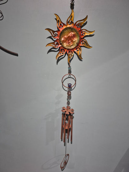 Vintage Glass Face Sun w/Metal Wind Chime, 10" × 44"