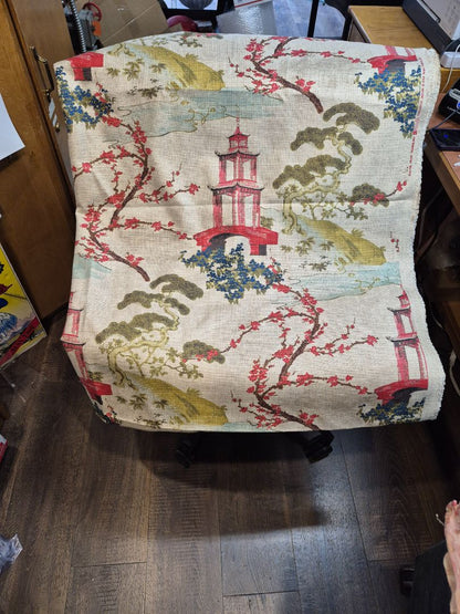 Tan w/Red Temple Type Bulding Regal Fabrics ExclusiveBasketweave Fabric, 57" × 76"