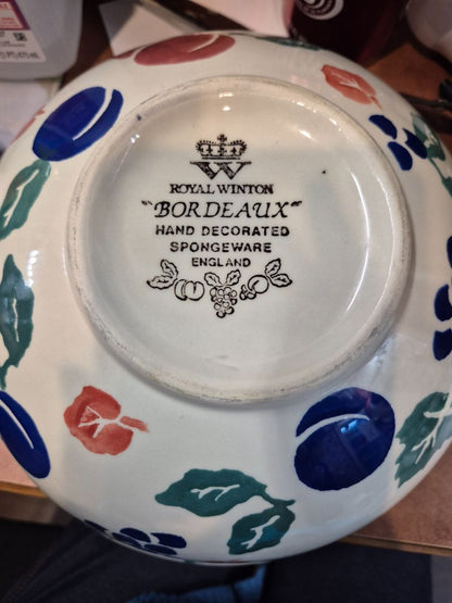 White w/Fruit Pattern Royal Winton "Bordeaux" Hand Decorated Spongeware England, 10"