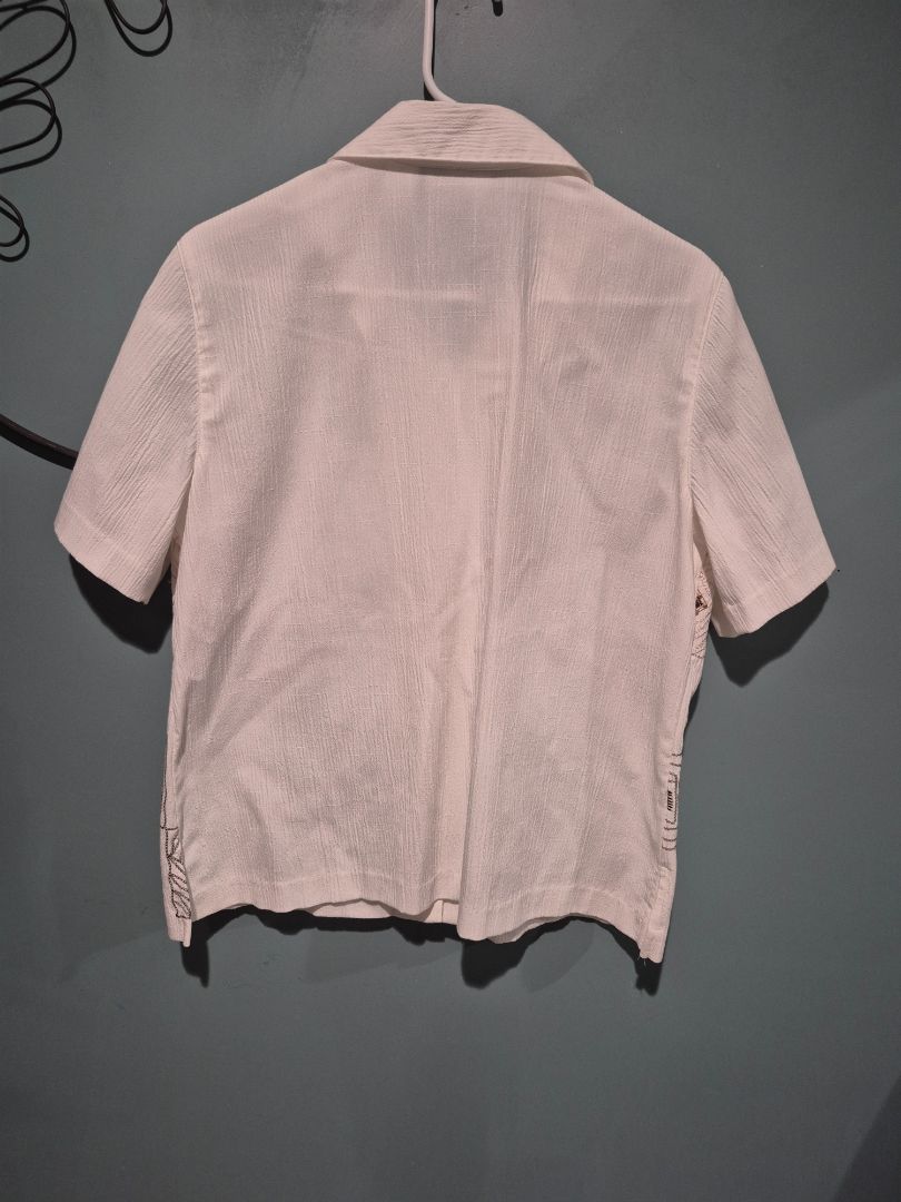 White Beaded Alfred Dunner Short Sleeve Button Blouse, 14