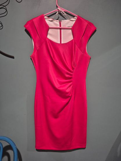 Hot Pink Calvin Klein Cap Sleeve Sheath Dress, 4