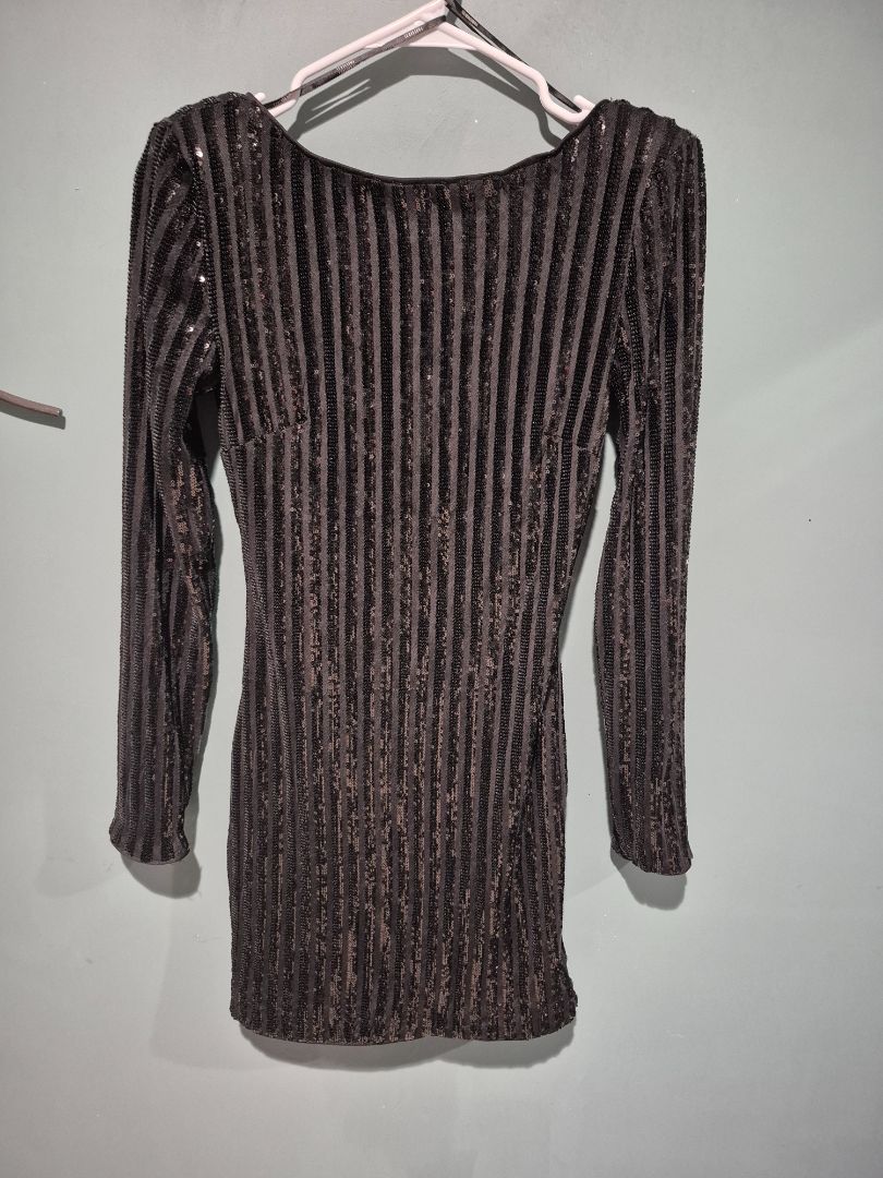 Black Sequined Forever 21 Long Sleeved Mini Dress, S