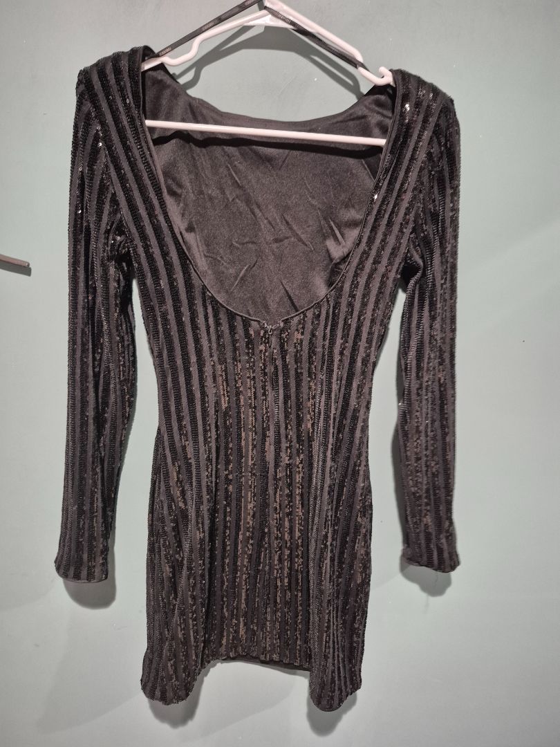 Black Sequined Forever 21 Long Sleeved Mini Dress, S