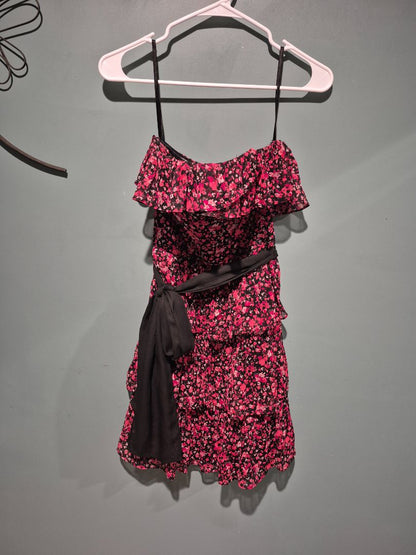 Pink & Black Floral White House Black Market Strapless Dress, 00