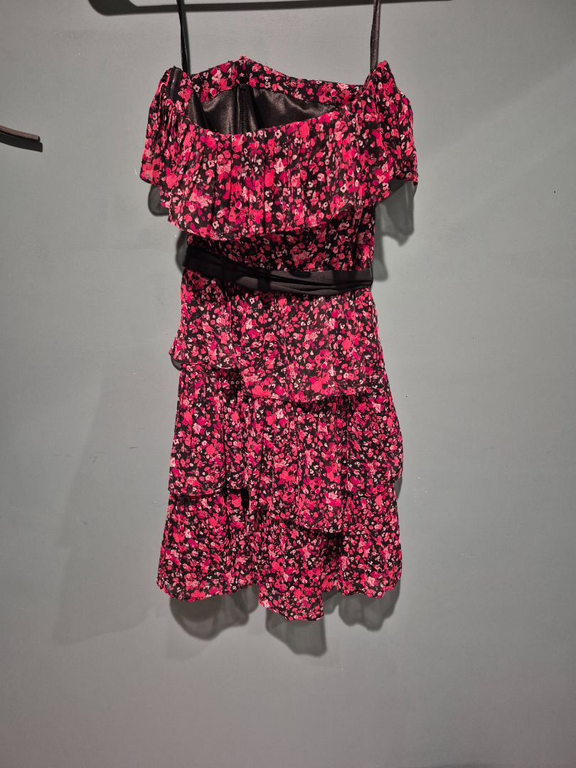 Pink & Black Floral White House Black Market Strapless Dress, 00