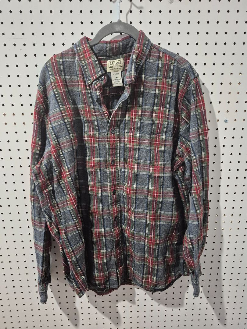 Red multi plaid L.L. Bean Women's Button-down Flannel Shirt, L-RG