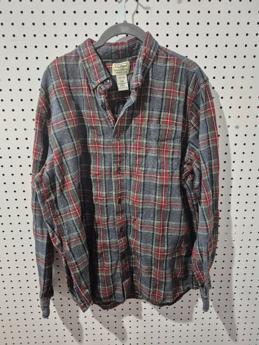 Red multi plaid L.L. Bean Women's Button-down Flannel Shirt, L-RG