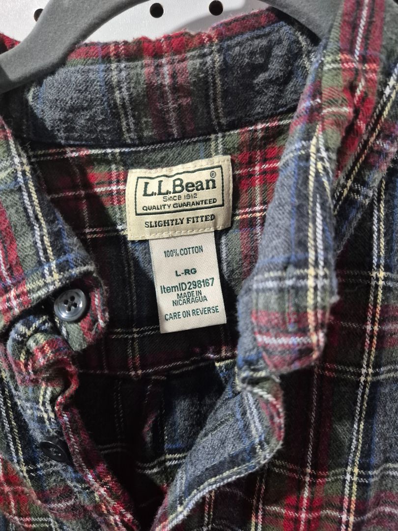 Red multi plaid L.L. Bean Women's Button-down Flannel Shirt, L-RG